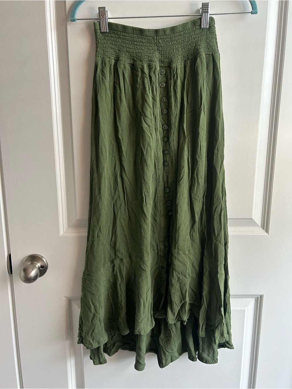 Pink Laundry Olive Green High-Low Button-Front Maxi Skirt